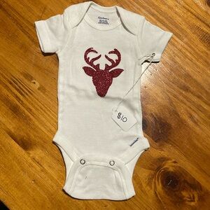 Christmas red sparkling reindeer white newborn onesie